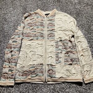 Vintage Coogi Australia Jacket Mens XL Brown Tan Zip Up Sweater 3D Knit Y2K